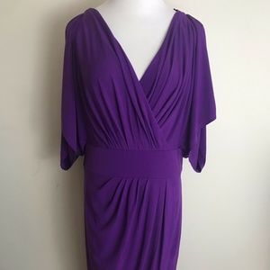EUC! Suzi Chin Maggy Boutique Purple Cold Shoulder Mock Wrap Draped Dress Sz 10